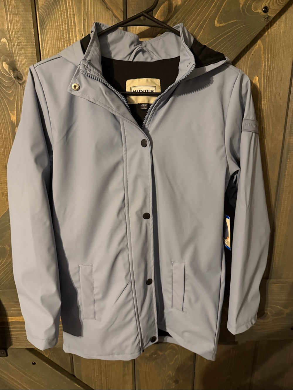 Hunter Light Blue Parka length Raincoat for Boys size Large (10/12)